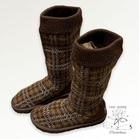 Ugg Jester Brown Plaid Carly Knit Boots Size Youth 3 - Picture 1 of 9